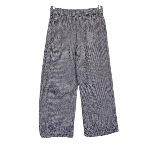 C&C California Checkered Linen Blend Pull On Wide Legged Cropped Pants Size L - Picture 1 of 7